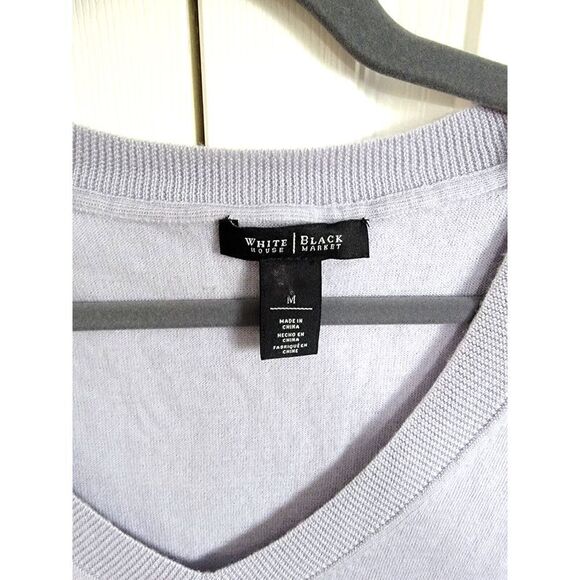 White House Black Market M Wool Blend Pullover Sweater Sz M Lavender Cross Back - Picture 4 of 7